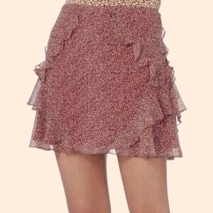 Derek Lam 10 Crosby Silk Ruffle Mini Skirt Red